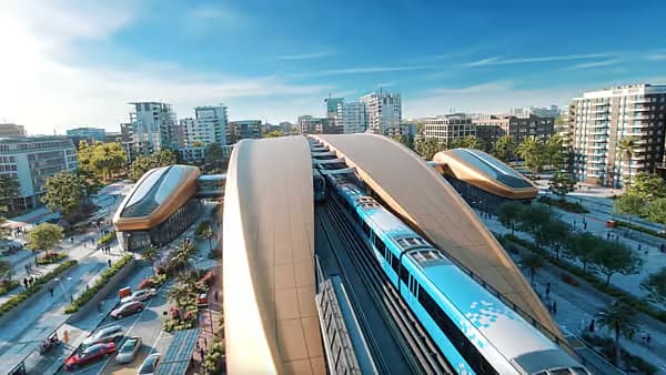 Dubai Metro Blue Line Route and Stations – complete metro route connecting Dubai Creek Harbour, International City, and Academic City