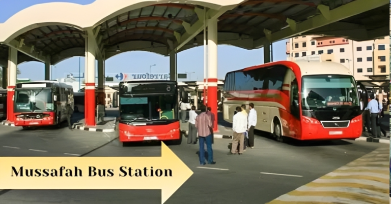 Mussafah Bus Station with buses parked at the main terminal in Abu Dhabi