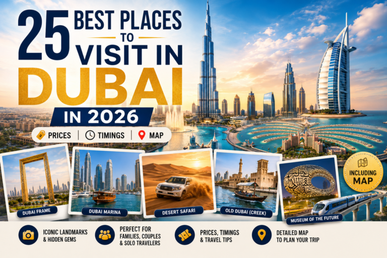 25 Best Places to Visit in Dubai in 2026 Dubai attractions map showing 25 best places to visit in Dubai