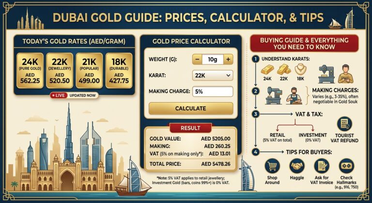 Gold Rate in Dubai: Today’s Prices, Calculator, Buying Guide, VAT and Everything You Need to Know Gold rate in Dubai today