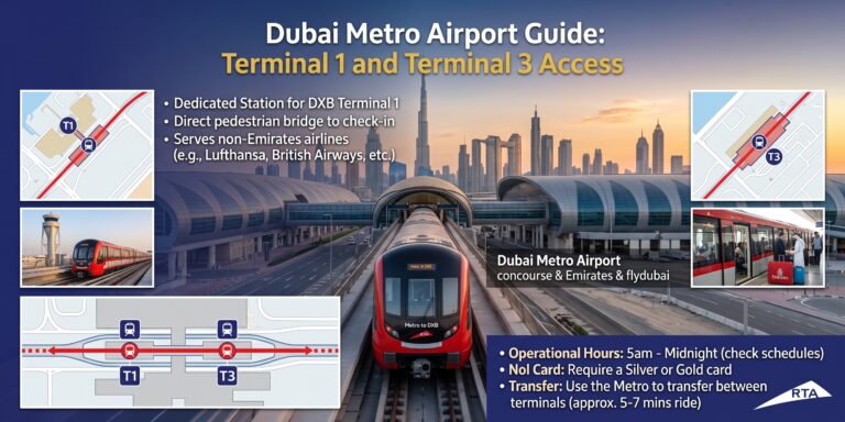 Dubai Metro airport stations at Terminal 1 and Terminal 3