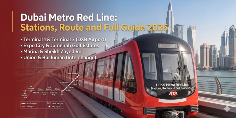 Dubai Metro Red Line route and stations in Dubai