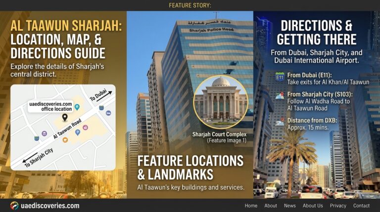 Al Taawun Sharjah: Location, Map and Directions Guide Al Taawun district skyline in Sharjah near Dubai border
