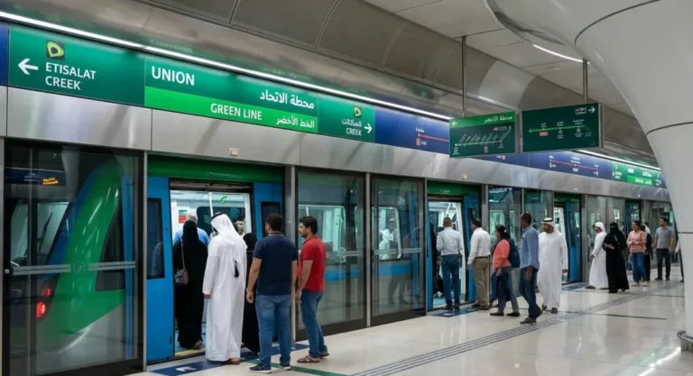 Dubai Metro Green Line route and stations in Dubai