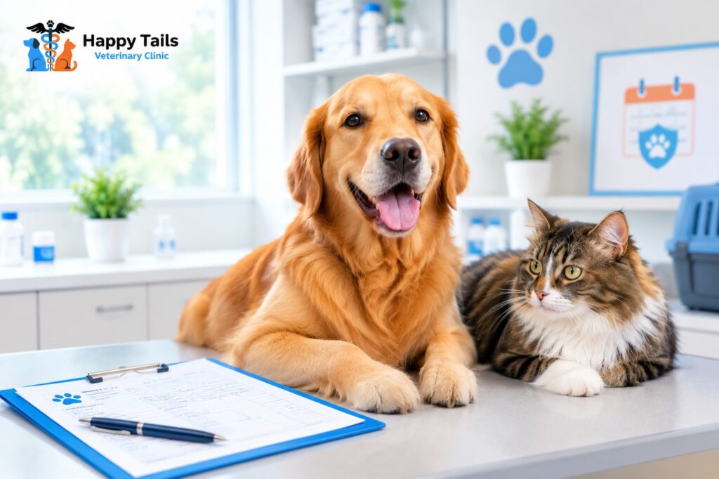 Dog and cat at a veterinary clinic in Dubai for pet vaccination records